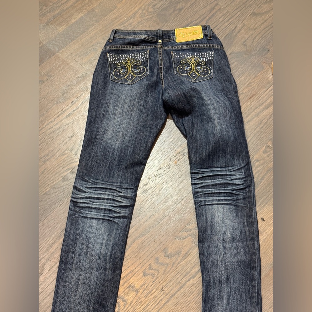 Dereon Women’s Blue Jeans with‎ Embellished Pockets Bling 3/4